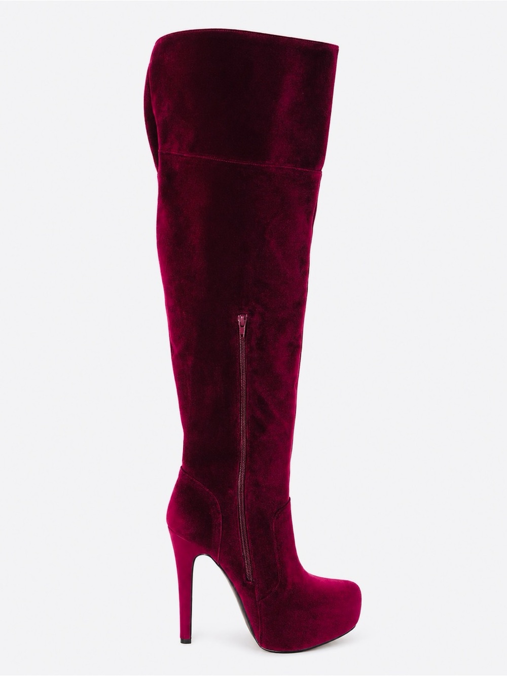 Over-the-Knee Velvet Platform Boots in Burgundy